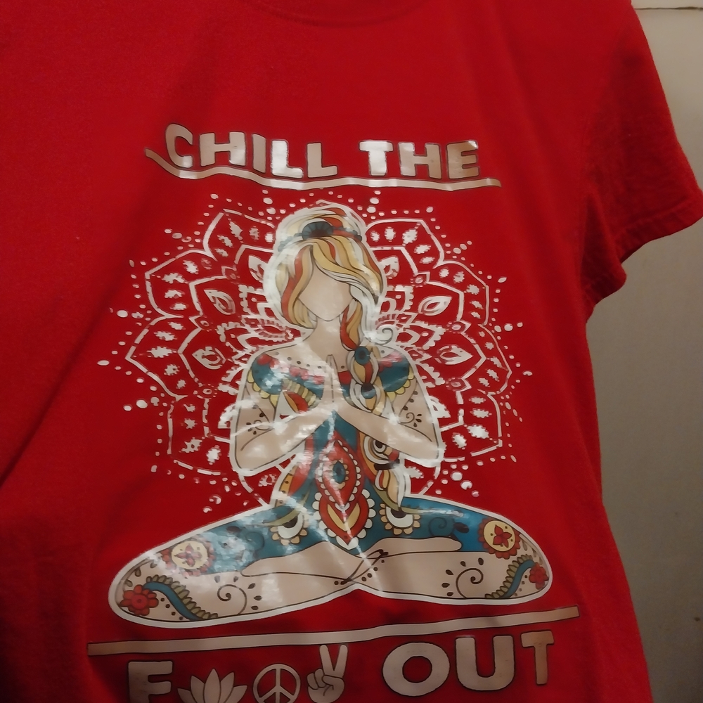 Red Tee with Mandala and Peace Graphic